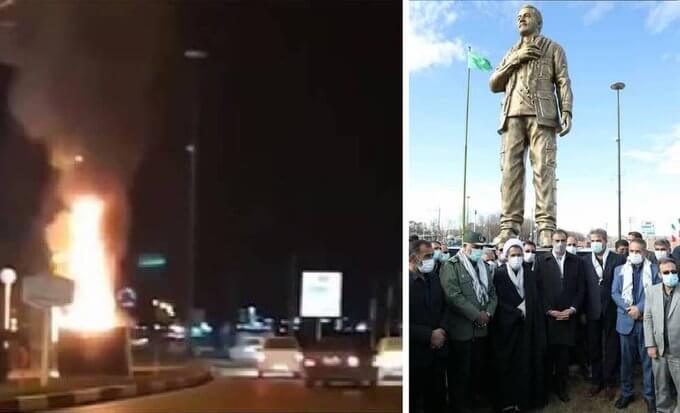 Statue of slain commander Soleimani torched in Iran hours after unveiling