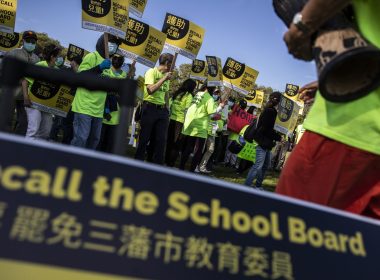 Supporters of the San Francisco school board recall gather at a rally on Feb. 12. Photo: Stephen Lam/The San Francisco Chronicle via Getty Images