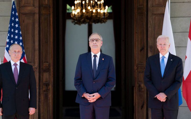 Vladamir Putin and President Biden are hosted by the Swiss president in Geneva last June. Photo: Brendan SmialowskiI/AFP via Getty Images