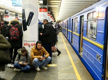 Ukrainians seek shelter in a Kyiv subway station on Thursday. Photo: Viacheslav Ratynsky/Anadolu Agency via Getty Images