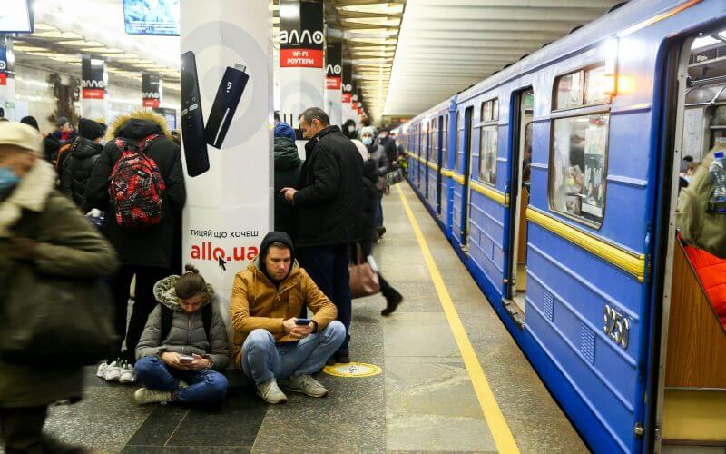 Ukrainians seek shelter in a Kyiv subway station on Thursday. Photo: Viacheslav Ratynsky/Anadolu Agency via Getty Images