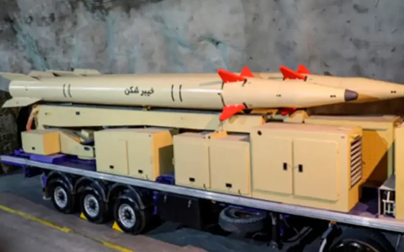 The surface-to-surface "Khaibar-buster" missile is displayed in an undisclosed location in Iran in an image released on February 9.