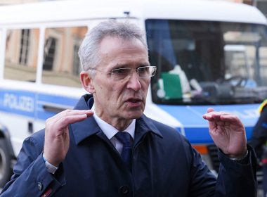 NATO Secretary General Jens Stoltenberg speaks to media during the Munich Security Conference in Munich, Germany, Saturday, Feb. 19, 2022. (AP Photo/Michael Probst)