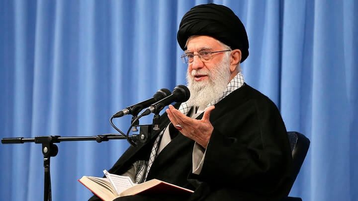 In this photo released by an official website of the office of the Iranian supreme leader, Supreme Leader Ayatollah Ali Khamenei speaks during a meeting in Tehran, Iran, Sunday, Feb. 23, 2020. (Office of the Iranian Supreme Leader via AP / AP Newsroom)