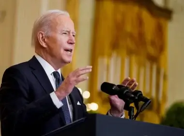 U.S. President Joe Biden speaks about the situation in Russia and Ukraine from the White House in Washington, U.S., February 15, 2022. REUTERS/Kevin Lamarque