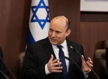Israeli Prime Minister Naftali Bennett chairs the weekly cabinet meeting at the prime minister's office in Jerusalem February 13, 2022. Menahem Kahana/Pool via REUTERS