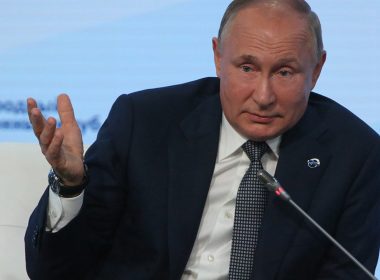 Russian President Vladimir Putin speaks during the Valdai Discussion Club's plenary meeting Oct. 21, 2021, in Sochi, Russia. (Mikhail Svetlov/Getty Images)