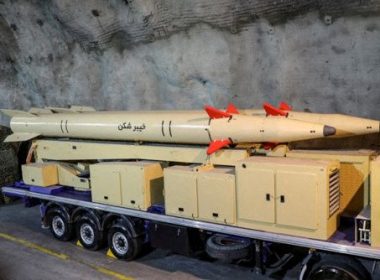 New Iranian "Kheibarshekan" missiles are seen in an undisclosed location in Iran, in this picture obtained on February 9, 2022. IRGC/WANA