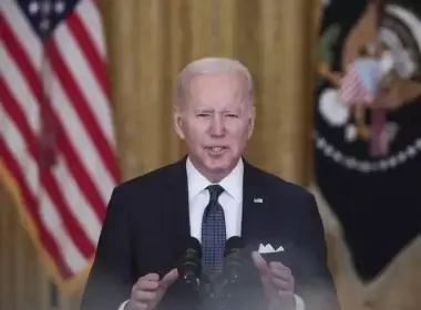 President Joe Biden delivers remarks on Russia and Ukraine in the East Room of the White House on February 15, 2022, in Washington, D.C. Biden said the U.S. remains open to high-level diplomacy in close coordination with allies but an invasion is still a possibility. ALEX WONG/GETTY IMAGES