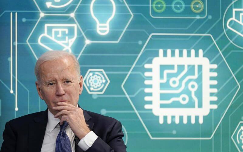 President Joe Biden attends an event to support legislation that would encourage domestic manufacturing and strengthen supply chains for computer chips in the South Court Auditorium on the White House campus, Wednesday, March 9, 2022, in Washington. (AP Photo/Patrick Semansky)