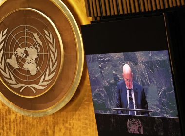 Vasily Nebenzya, Permanent Representative of Russia to the United Nations, speaks during a special session of the General Assembly at the UN headquarters on Feb. 28 in New York City. Photo: Michael M. Santiago via Getty Images