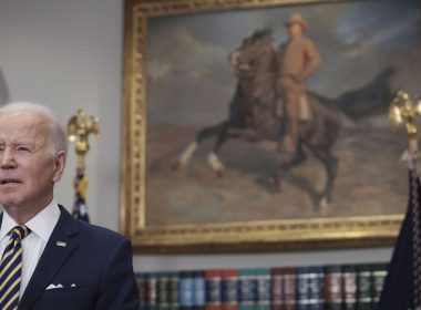 The Rough Rider looked on as President Biden discussed his ban of Russian energy imports. Photo: Win McNamee/Getty Images