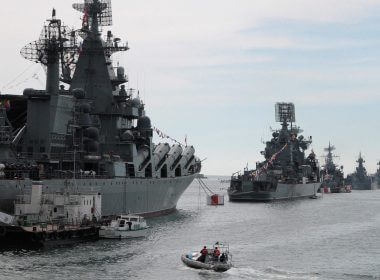 Russian Navy vessels are anchored in a bay of the Black Sea port of Sevastopol in Crimea May 8, 2014. (REUTERS/Stringer/File Photo)