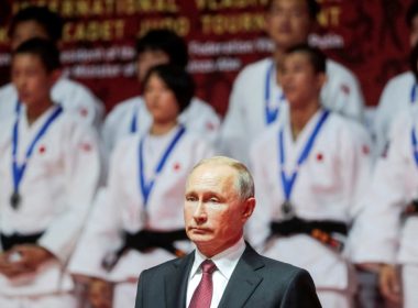 Russian President Vladimir Putin takes part in a ceremony to award prize winners of an international judo tournament on the sidelines of the Eastern Economic Forum in Vladivostok, Russia September 12, 2018. (photo credit: Mikhail Metzel/TASS Host Photo Agency/Pool via REUTERS)