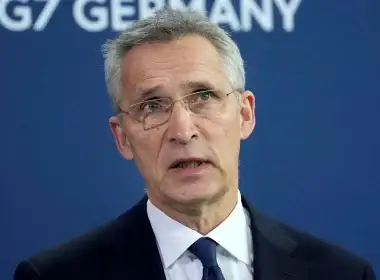 NATO Secretary General Jens Stoltenberg addresses the media during a joint statement with German Chancellor Olaf Scholz prior to a meeting at the Chancellery in Berlin, Germany, Thursday, March 17, 2022. (AP Photo/Michael Sohn, Pool)
