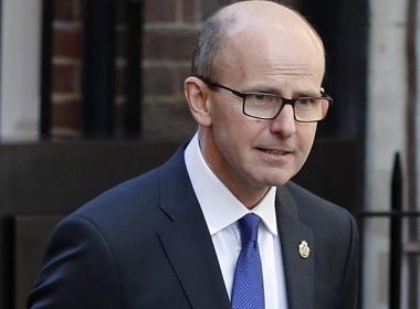 Jeremy Fleming, head of the British Government Communications Headquarters (GCHQ), in London, Thursday, Feb. 14, 2019. A U.K. intelligence chief warned Wednesday, March 30, 2022 that the Kremlin is hunting for cyber targets and bringing in mercenaries to shore up its stalled military campaign in Ukraine. Jeremy Fleming, who heads the CHQ electronic spy agency, praised Ukrainian President Volodymyr Zelenskyy's “information operation" for being highly effective at countering Russia's massive disinformation drive spreading propaganda about the war. (AP Photo/Frank Augstein, file)