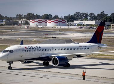 A Delta Airlines jet taxis at John Wayne Airport in Santa Ana, Calif. Photo: Paul Bersebach/MediaNews Group/Orange County Register via Getty Images