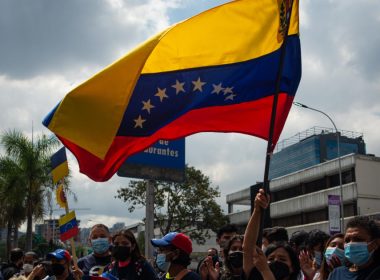 Protest against the Russian invasion in Ukraine in front of the European Union building in Caracas on March 3, 2022.