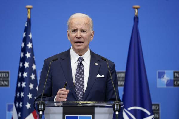 President Joe Biden speaks about the Russian invasion of Ukraine during a news conference after a NATO summit and Group of Seven meeting at NATO headquarters, Thursday, March 24, 2022, in Brussels. (AP Photo/Evan Vucci)