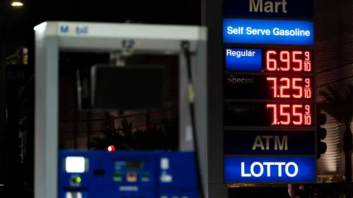 Gas prices are displayed at a Mobil gas station in West Hollywood, California, Tuesday, March 8, 2022. (AP Photo/Jae C. Hong / AP Newsroom)