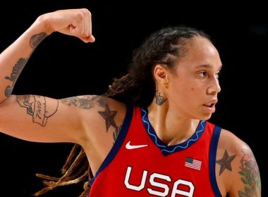 Brittney Griner of the United States gestures during a game against Australia at Saitama Super Arena in their Tokyo 2020 Olympic women's basketball quarterfinal game in Saitama, Japan August 4, 2021. REUTERS/Brian Snyder