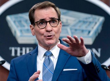 Pentagon spokesman John Kirby speaks during a briefing at the Pentagon in Washington, D.C., Feb. 3, 2022. (AP Photo/Andrew Harnik)