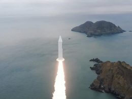 South Korea test-fired its first-ever solid-fuel rocket Wednesday at a test site of the state-run Agency for Defense Development in Taean, South Korea, about 93 miles southwest of Seoul. Photo by Ministry of National Defense/Yonhap
