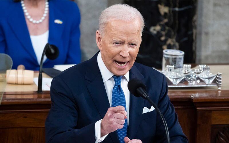 President Joe Biden delivers his first State of the Union address to a joint session of Congress at the Capitol, Tuesday, March 1, 2022, in Washington. (Jim Lo Scalzo/Pool via AP) (Jim Lo Scalzo/Pool via AP)