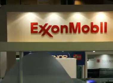 A Logo of the ExxonMobil Corp is seen at the Rio Oil and Gas Expo and Conference in Rio De Janeiro Brazil