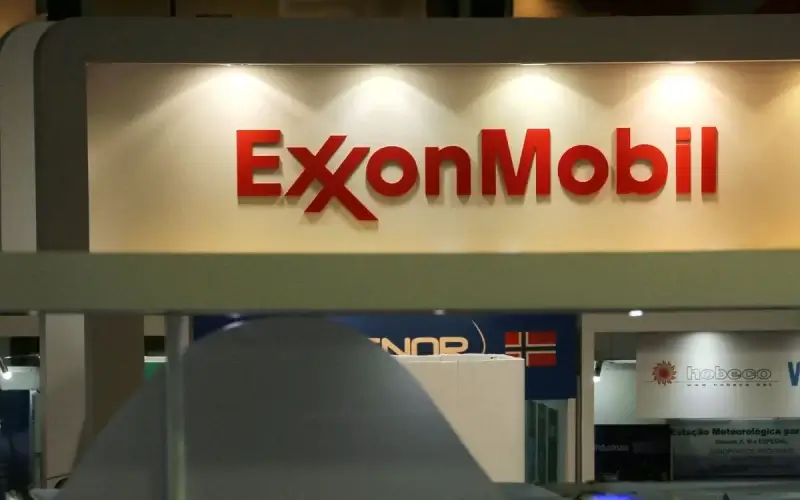 A Logo of the ExxonMobil Corp is seen at the Rio Oil and Gas Expo and Conference in Rio De Janeiro Brazil