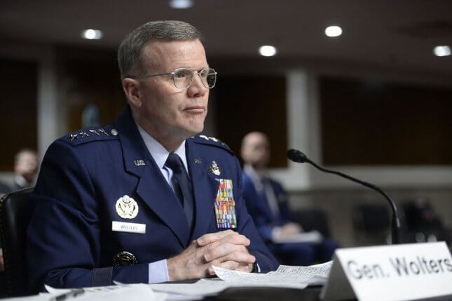 Commander of the U.S. European Command and NATO's Supreme Allied Commander Europe Gen. Tod Wolters looks on during a Senate armed services committee hearing on the posture of U.S. European Command and U.S. Transportation Command at the U.S. Capitol in Washington, D.C., on Tuesday. Photo by Bonnie Cash/UPI