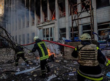 Rescuers work at a site of an industrial building damaged by an airstrike, as Russia's attack on Ukraine continues, in Kyiv, Ukraine, in this handout picture released March 22, 2022. Press service of the State Emergency Service of Ukraine/Handout via REUTERS