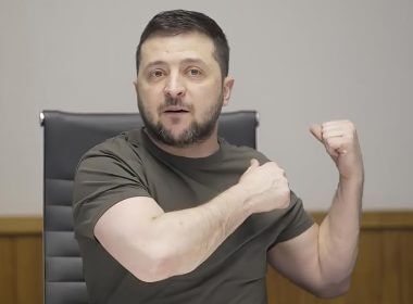 President Volodymyr Zelensky speaks during an interview