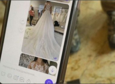 ABC News took a picture of Anastasiia Novitska's phone showing her wedding dress. Novitska was forced to cancel her wedding and flee Ukraine leaving her fiancé behind to fight the Russian invasion, March 4, 2022.