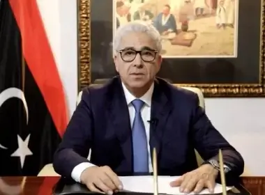 Fathi Bashagha, designated as Libya's prime minister by the Tobruk-based House of Representatives, speaks during a recorded address on March 1, days before taking an oath not recognized by the country's internationally recognized government in Tripoli. "I assure all Libyans that the government will assume its duties in the capital, Tripoli, in a peaceful and secure manner," Bashagha said. FATHI BASHAGHA