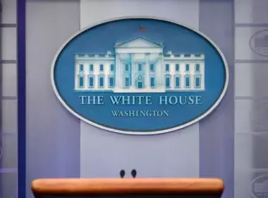The White House urged companies to encrypt their data because Russia may plan a cyberattack against the United States in response to the sanctions imposed against Russia for its invasion of Ukraine. Above, the White House logo is displayed in the press briefing room of the White House in Washington, D.C., on January 31, 2020. ANDREW CABALLERO-REYNOLDS/AFP/GETTY IMAGES