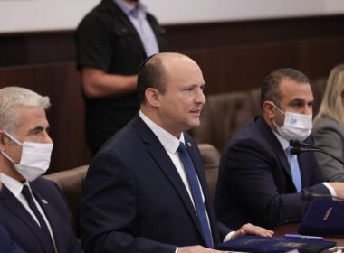 Israeli Prime Minister Naftali Bennett leads a Cabinet meeting at the Prime Minister's Office in Jerusalem on April 10, 2022. Photo by Ohad Zwigenberg/POOL.