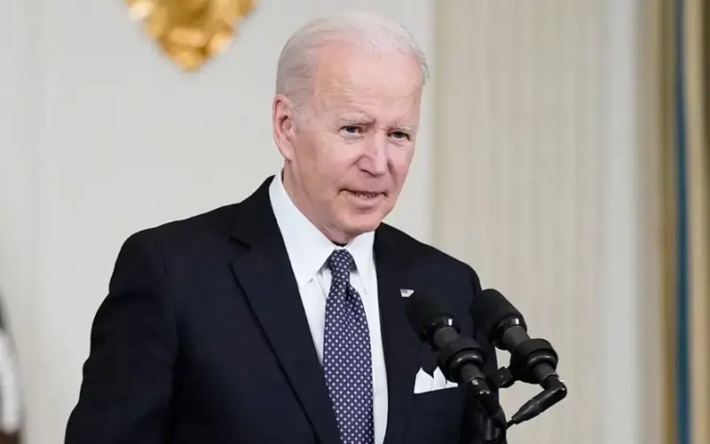 President Joe Biden speaks about Russian President Vladimir Putin and Russia’s invasion of Ukraine after unveiling his proposed budget for fiscal year 2023 in the State Dining Room of the White House, Monday, March 28, 2022, in Washington. (AP Photo/Patrick Semansky)