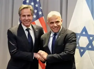 US Secretary of State Antony Blinken and Israeli Foreign Minister Yair Lapid in Riga, Latvia, March 7, 2022. (credit: EDITS PALENS)