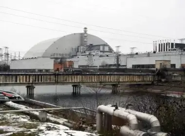 This image, taken in November 2018, shows the structure of the New Safe Confinement (NSC) covering the 4th block of the Chernobyl Nuclear Power Plant. A Ukrainian official said that Russian troops have been sickened by their work near the site, which they seized at the start of the Ukraine war. SERGEI SUPINSKY/GETTY IMAGES
