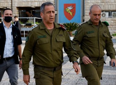 IDF Chief of Staff Aviv Kohavi seen after a meeting with Defense Minister Benny Gantz at the IDF Central Command headquarters in Jerusalem, on March 30, 2022. (Olivier Fitoussi/Flash90)