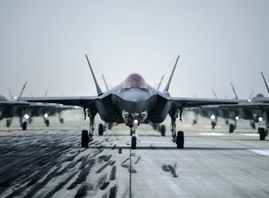The Republic of Korea Air Force's F-35As take part in an "elephant walk" exercise on March 25 at a South Korean air base. / Courtesy of Ministry of National Defense