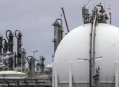 A gas tank is seen at a chemical plant in Oberhausen, Germany, on April 6, 2022. European governments were poised to ban on Russian coal imports despite the near-certainty of higher utility bills and inflation. But the limited energy sanction only underlined inability to agree on a much more sweeping ban on oil and gas that would hit Russia much harder but risk inflation and recession at home. (AP Photo/Martin Meissner, File)