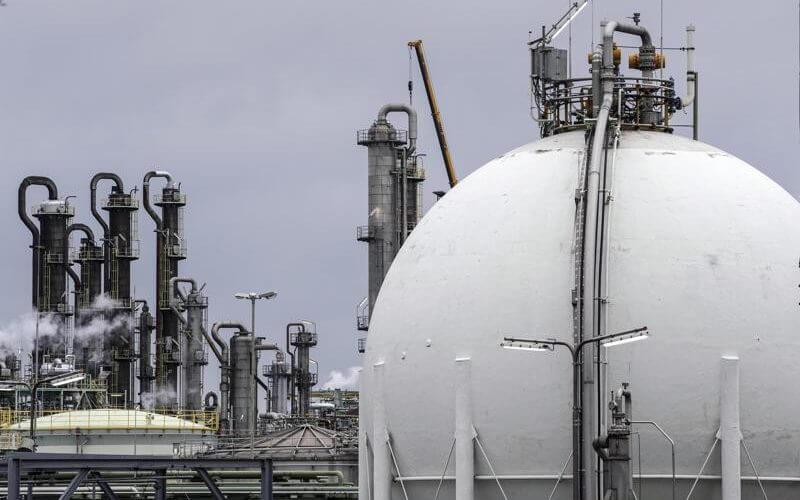 A gas tank is seen at a chemical plant in Oberhausen, Germany, on April 6, 2022. European governments were poised to ban on Russian coal imports despite the near-certainty of higher utility bills and inflation. But the limited energy sanction only underlined inability to agree on a much more sweeping ban on oil and gas that would hit Russia much harder but risk inflation and recession at home. (AP Photo/Martin Meissner, File)