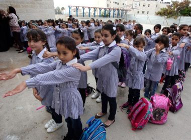 Illustrative. Palestinian students seen on their first day of the new school year in the West Bank city of Ramallah, on August 25, 2013. (Issam Rimawi/FLASH90/File)