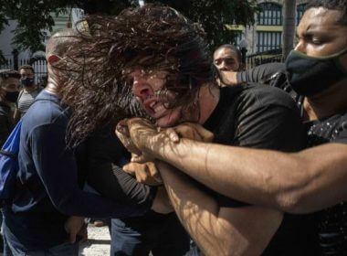 In this July 11, 2021 file photo, plainclothes police detain an anti-government protester during a demonstration over high prices, food shortages and power outages, while some also called for a change in the government, in Havana, Cuba. (AP Photo/Ramon Espinosa, File)