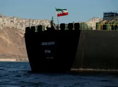 The Iranian flag flies on board the Iranian oil tanker Adrian Darya 1, Gibraltar, in 2019.Credit: \ JON NAZCA/ REUTERS