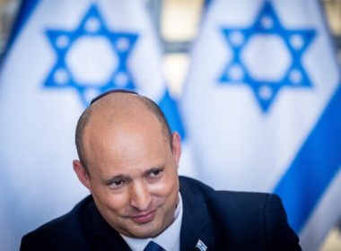 Prime Minister Naftali Bennett leads a cabinet meeting at the Hebrew University Givat Ram campus, on Jerusalem Day, May 29, 2022. (Yonatan Sindel/Flash90)