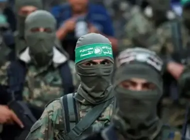 Palestinian Hamas militants take part in an anti-Israel rally in Gaza City May 22, 2021 (photo credit: REUTERS/MOHAMMED SALEM)