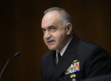 Commander of U.S. Strategic Command Adm. Charles Richard testifies during a Senate Armed Services Committee hearing March 8, 2022 in Washington, DC. (Drew Angerer/Getty Images)